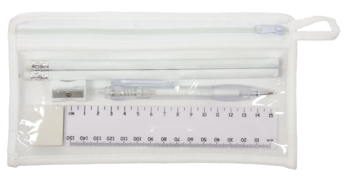 stationery set ruler, pencils, pen, sharpener and rubber