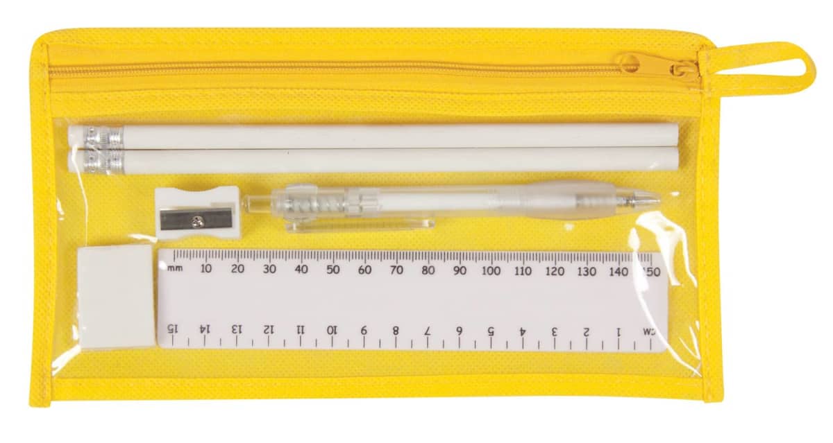 stationery set ruler, pencils, pen, sharpener and rubber