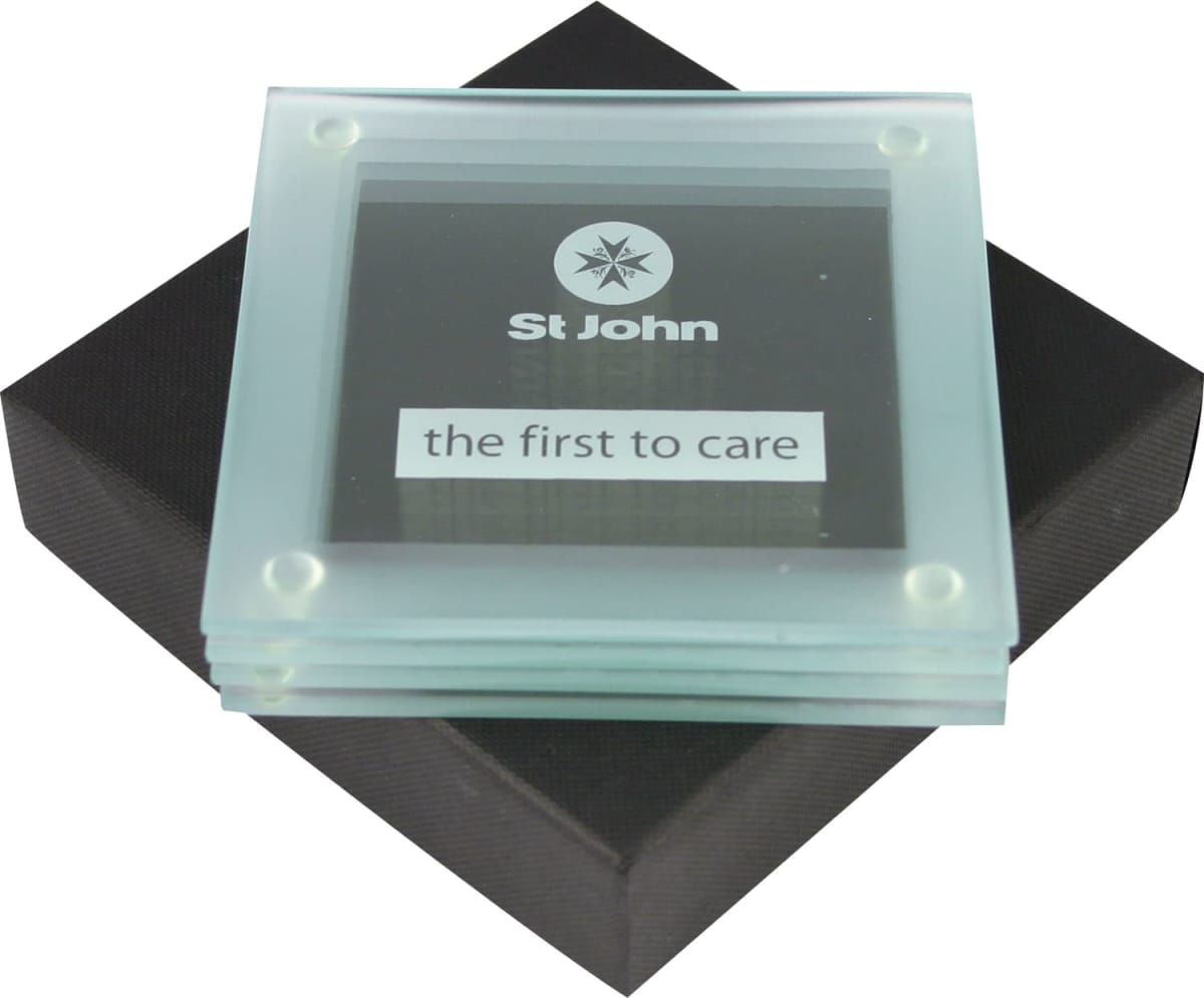 Coaster set of 4 made from glass packed in a gift box