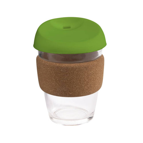 coffee cup / Mug 12oz/340ml Glass Karma Kup Cork Band Silicon lid Reusable  Eco Friendly
