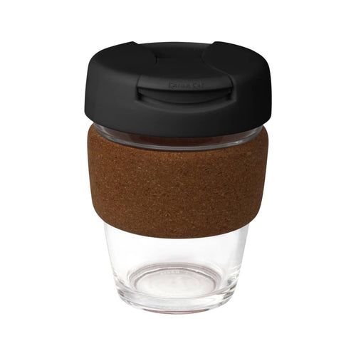 coffee cup / Mug 12oz/340ml Glass Karma Kup Cork Band Plastic Flip Lid Reusable  Eco Friendly