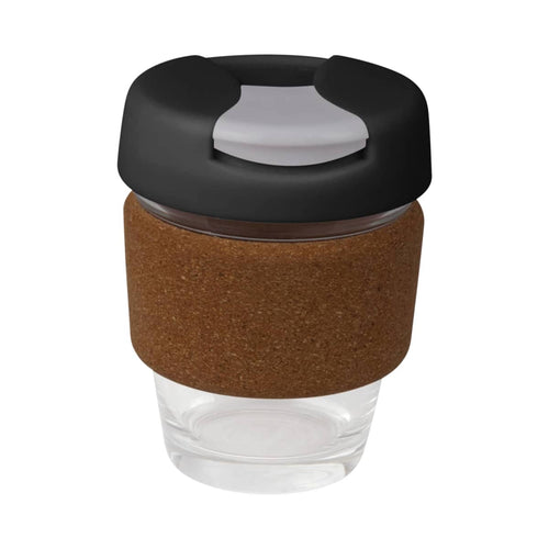 coffee cup / Mug 8oz/235ml Glass Karma Kup Cork Band Plastic Flip Lid Reusable  Eco Friendly