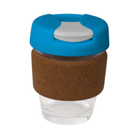 coffee cup / Mug 8oz/235ml Glass Karma Kup Cork Band Plastic Flip Lid Reusable  Eco Friendly