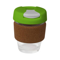 coffee cup / Mug 8oz/235ml Glass Karma Kup Cork Band Plastic Flip Lid Reusable  Eco Friendly