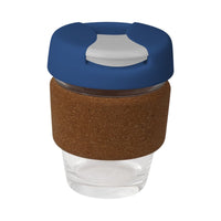 coffee cup / Mug 8oz/235ml Glass Karma Kup Cork Band Plastic Flip Lid Reusable  Eco Friendly