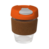 coffee cup / Mug 8oz/235ml Glass Karma Kup Cork Band Plastic Flip Lid Reusable  Eco Friendly