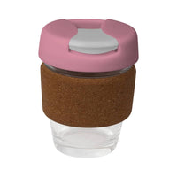 coffee cup / Mug 8oz/235ml Glass Karma Kup Cork Band Plastic Flip Lid Reusable  Eco Friendly