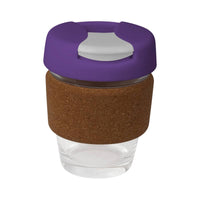 coffee cup / Mug 8oz/235ml Glass Karma Kup Cork Band Plastic Flip Lid Reusable  Eco Friendly