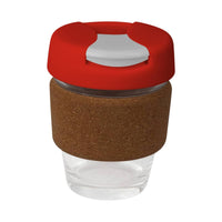 coffee cup / Mug 8oz/235ml Glass Karma Kup Cork Band Plastic Flip Lid Reusable  Eco Friendly