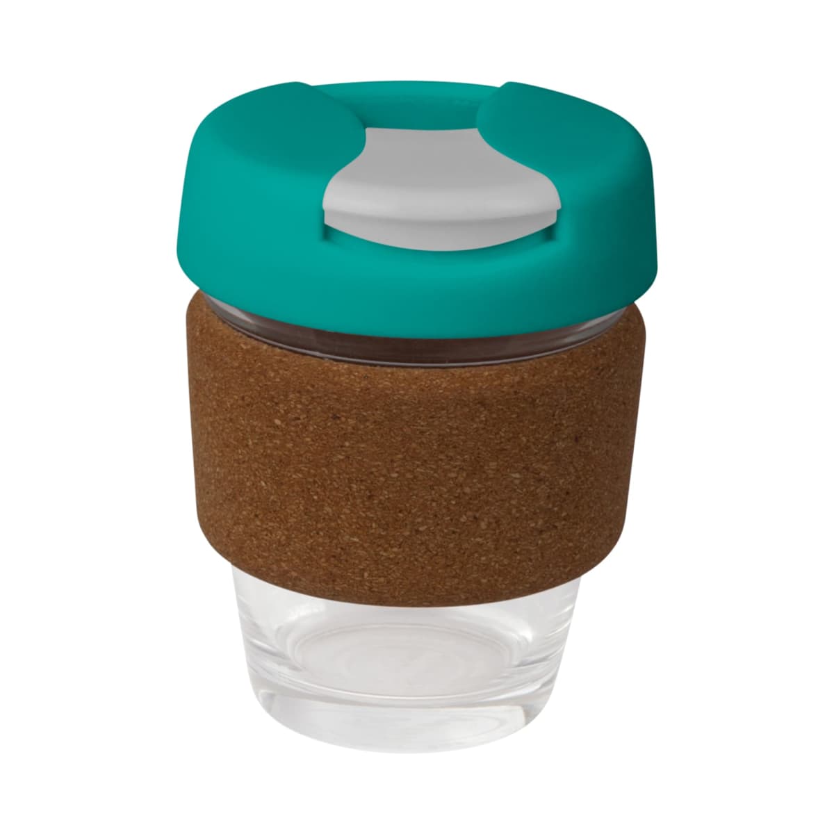coffee cup / Mug 8oz/235ml Glass Karma Kup Cork Band Plastic Flip Lid Reusable  Eco Friendly