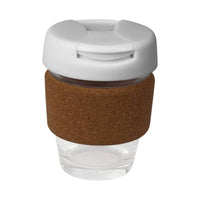 coffee cup / Mug 8oz/235ml Glass Karma Kup Cork Band Plastic Flip Lid Reusable  Eco Friendly