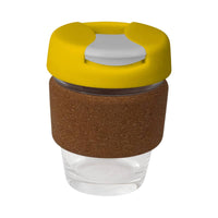 coffee cup / Mug 8oz/235ml Glass Karma Kup Cork Band Plastic Flip Lid Reusable  Eco Friendly