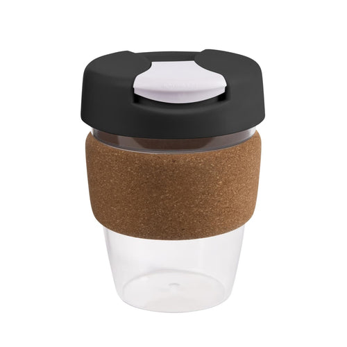 coffee cup / Mug 12oz/340ml Clear Plastic Karma Kup Cork Band Plastic Flip Lid Reusable  Eco Friendly