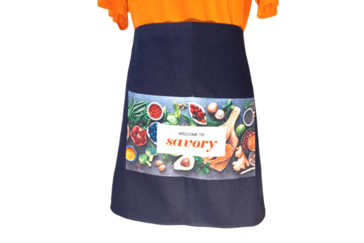 Blue Cotton Waist Apron Custom Printed Full Colour