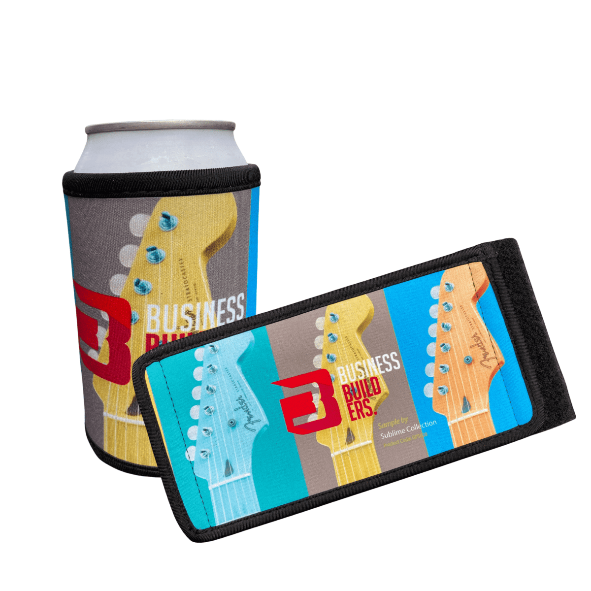 Sublimated Full Colour Stubby Holder Wrap Black Trim