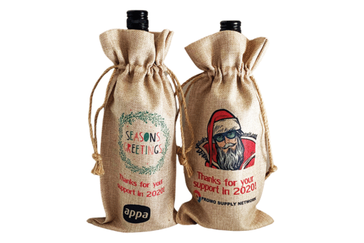 Faux Burlap Wine Bottle Drawstring Bag