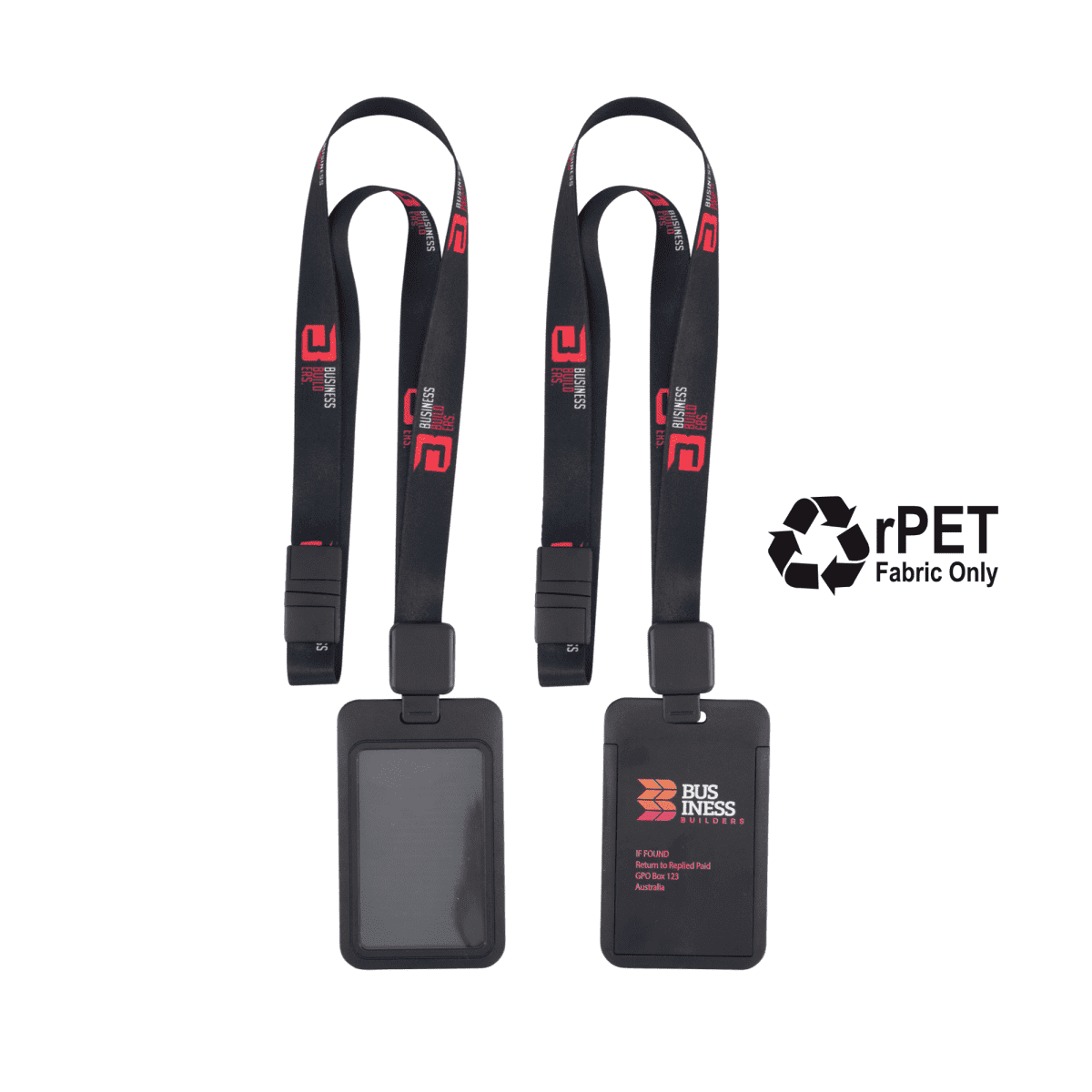 Full Colour 20mm Eco Lanyard with Breakaway and Retractable ID Holder - Black