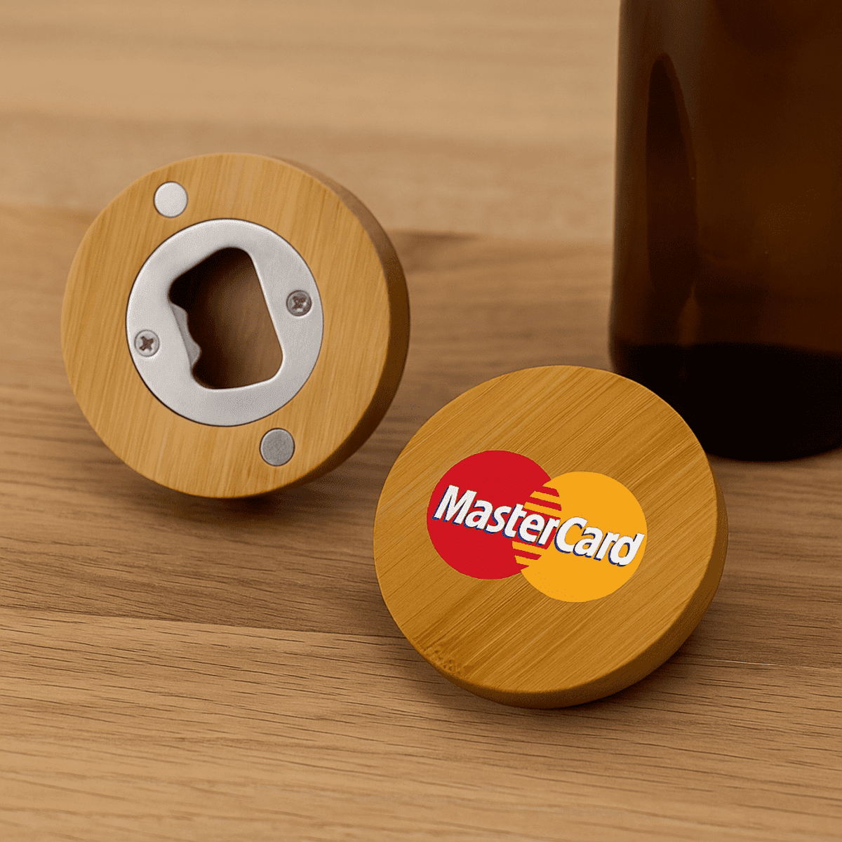 Round Bamboo Bottle Opener