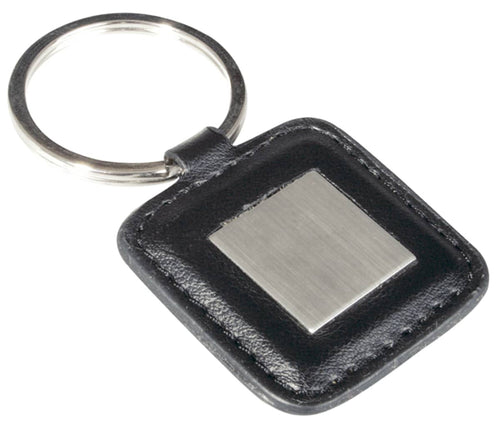 Keyring Square Metal Leather Look