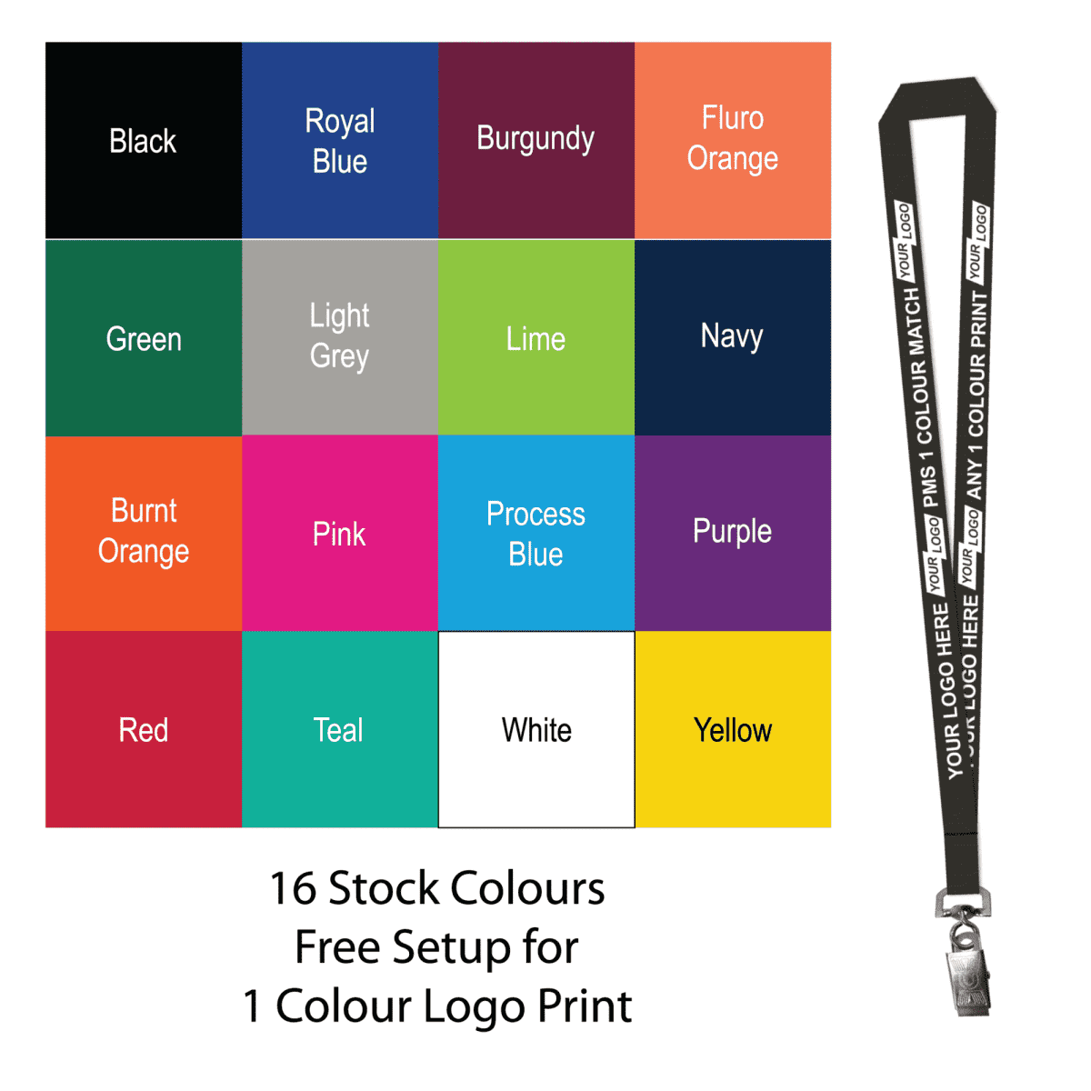 Aquarius Ribbed Lanyard Budget Screen Printed 1 Colour 1 Side Alligator