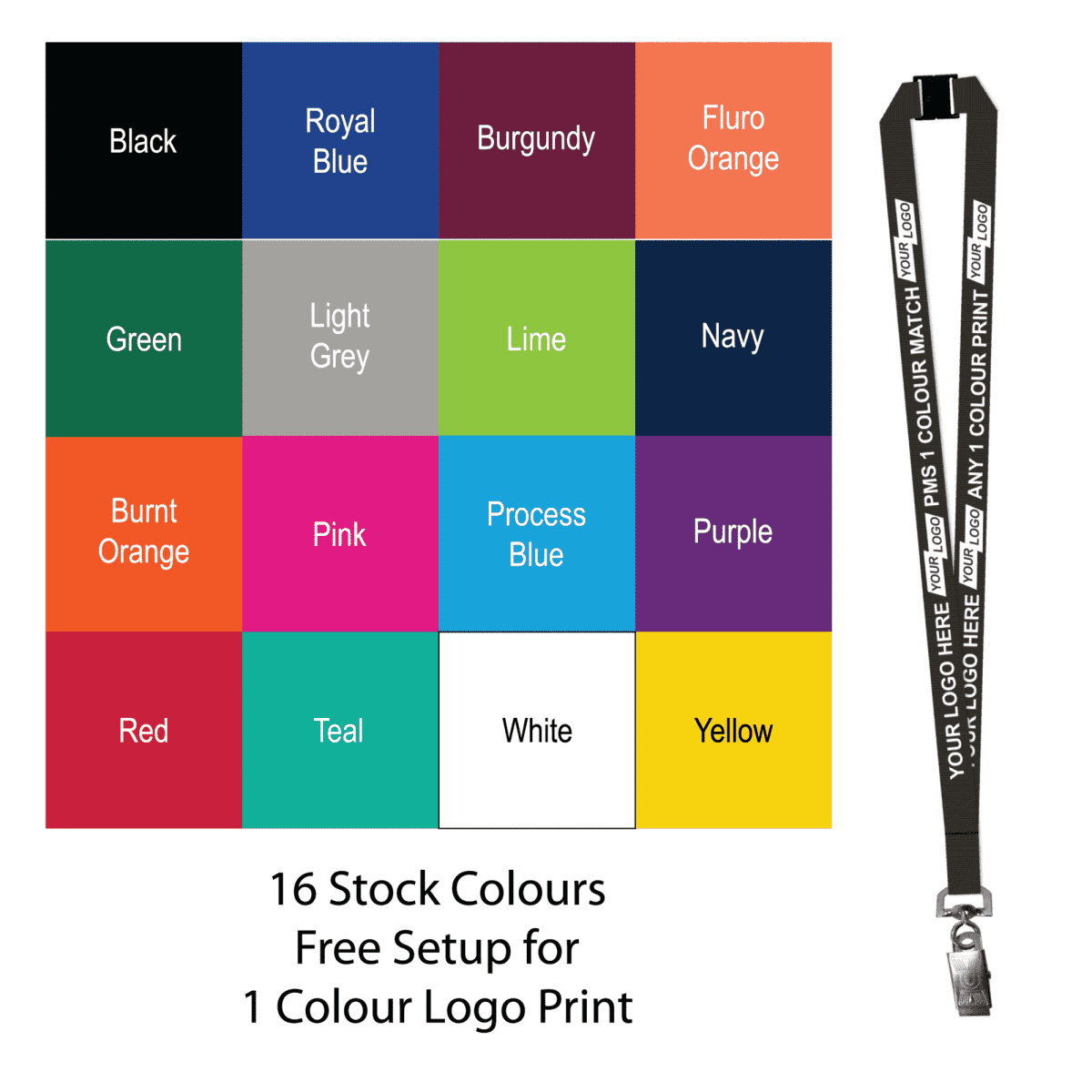 Aquarius Ribbed Lanyard Budget Screen Printed 1 Colour 1 Side Alligator and Breakaway