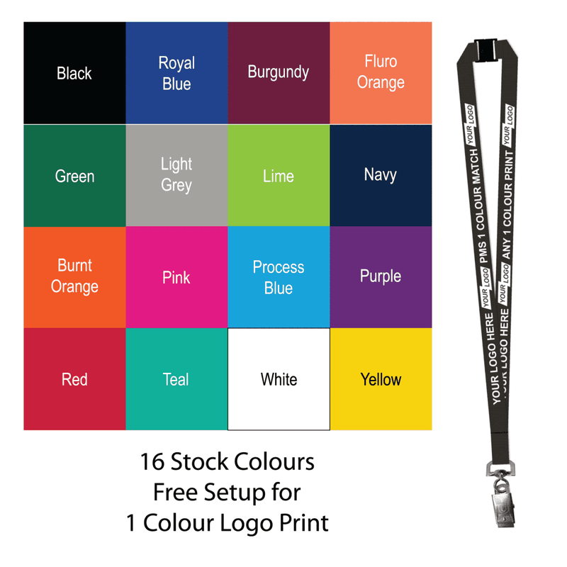 Aquarius Ribbed Lanyard Budget Screen Printed 1 Colour 1 Side Alligator and Breakaway - 20mm Polyester