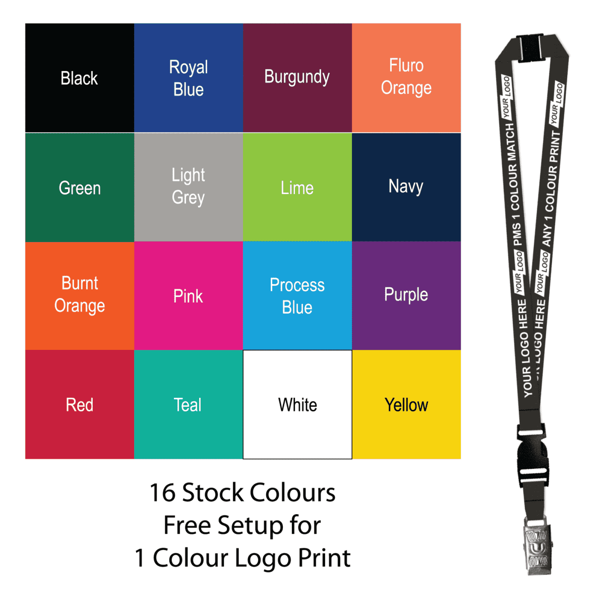 Aquarius Ribbed Lanyard Budget Screen Printed 1 Colour 1 Side Alligator Breakaway and Quick Release