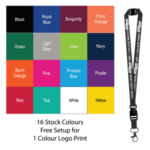 Aquarius Ribbed Lanyard Budget Screen Printed 1 Colour 1 Side Carabiner Breakaway and Quick Release - 20mm Polyester
