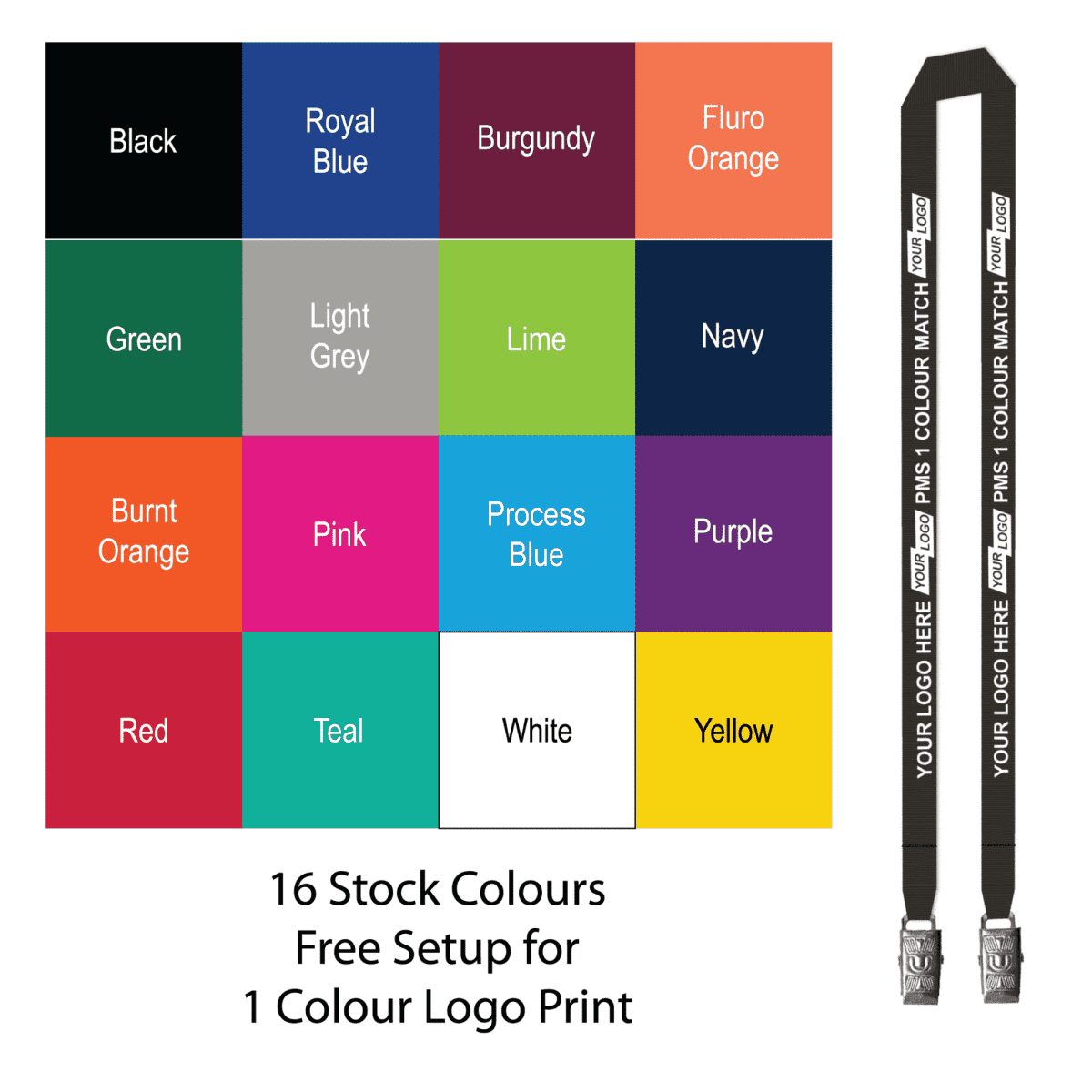 Aquarius Ribbed Lanyard Budget Screen Printed 1 Colour 1 Side Double Alligator