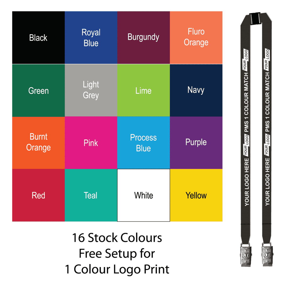 Aquarius Ribbed Lanyard Budget Screen Printed 1 Colour 1 Side Dbl. Alligator and Breakaway