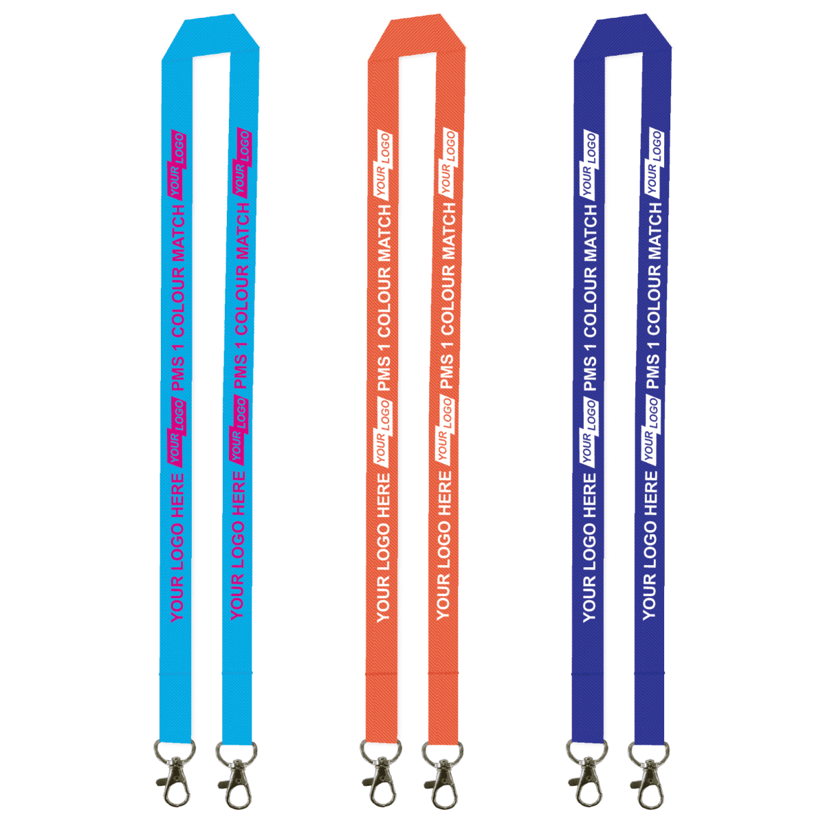 Aquarius Ribbed Lanyard Budget Screen Printed 1 Colour 1 Side Double Carabiner - 20mm Polyester