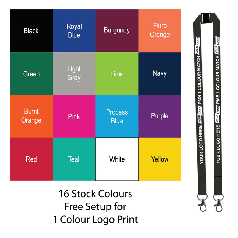 Aquarius Ribbed Lanyard Budget Screen Printed 1 Colour 1 Side Double Carabiner and Breakaway - 20mm Polyester