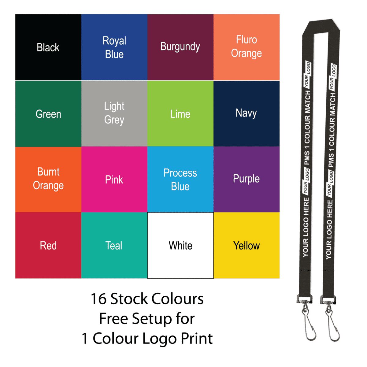 Aquarius Ribbed Lanyard Budget Screen Printed 1 Colour 1 Side Double Swivel Hook