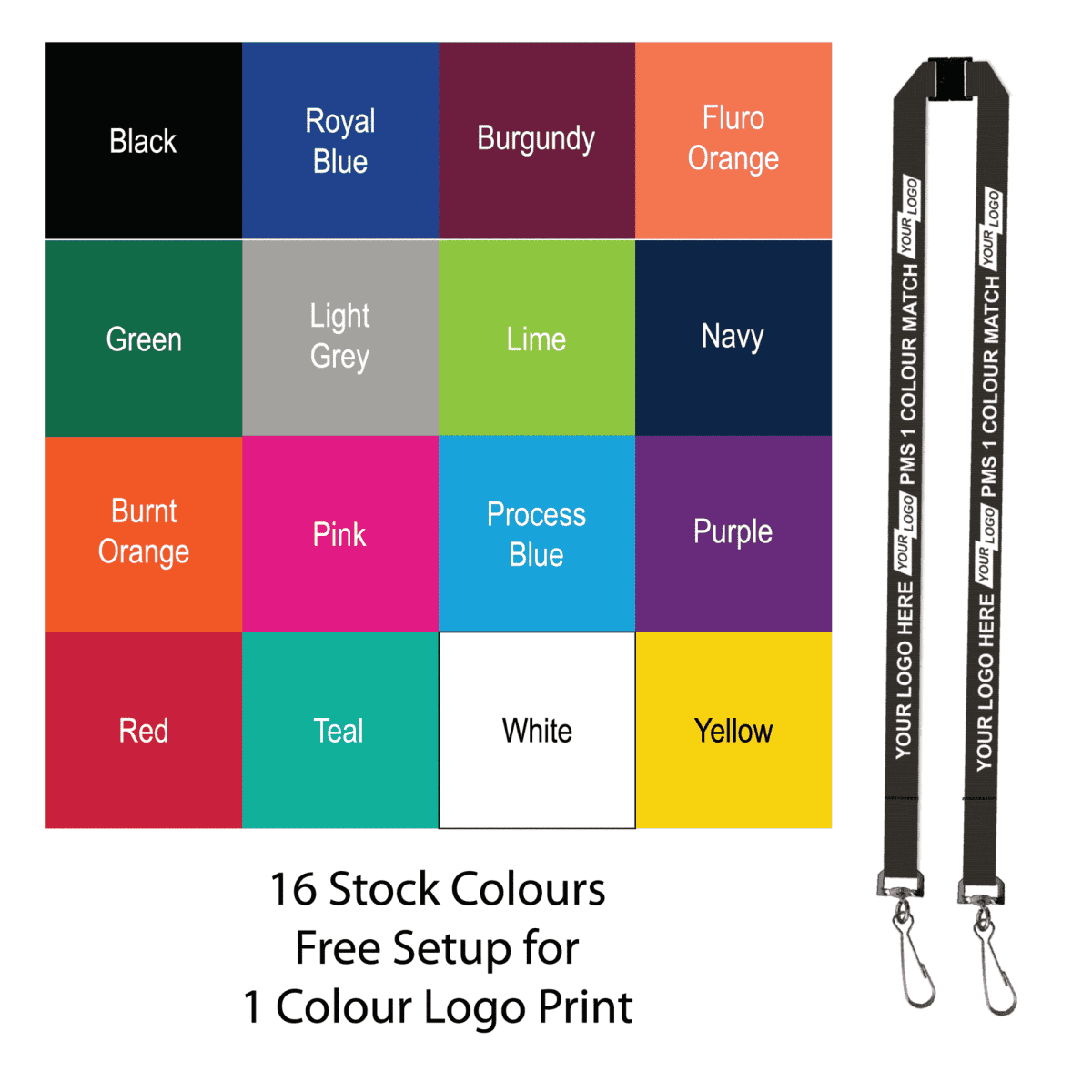 Aquarius Ribbed Lanyard Budget Screen Printed 1 Colour 1 Side Dbl. Swivel Hook and Breakaway
