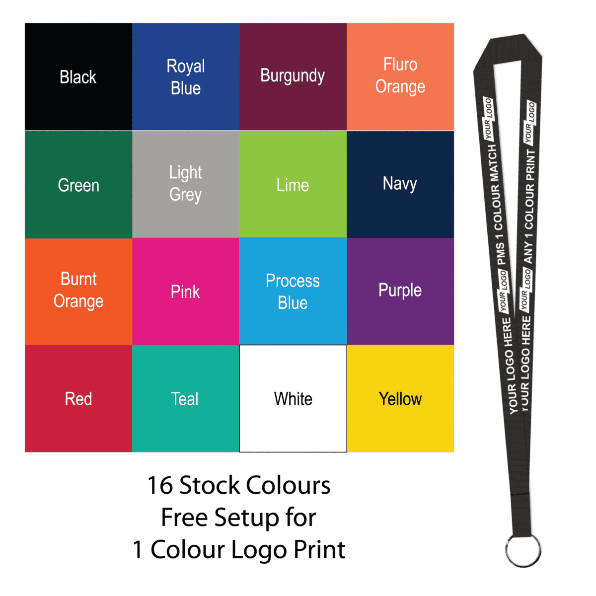 Aquarius Ribbed Lanyard Budget Screen Printed 1 Colour 1 Side Keyring