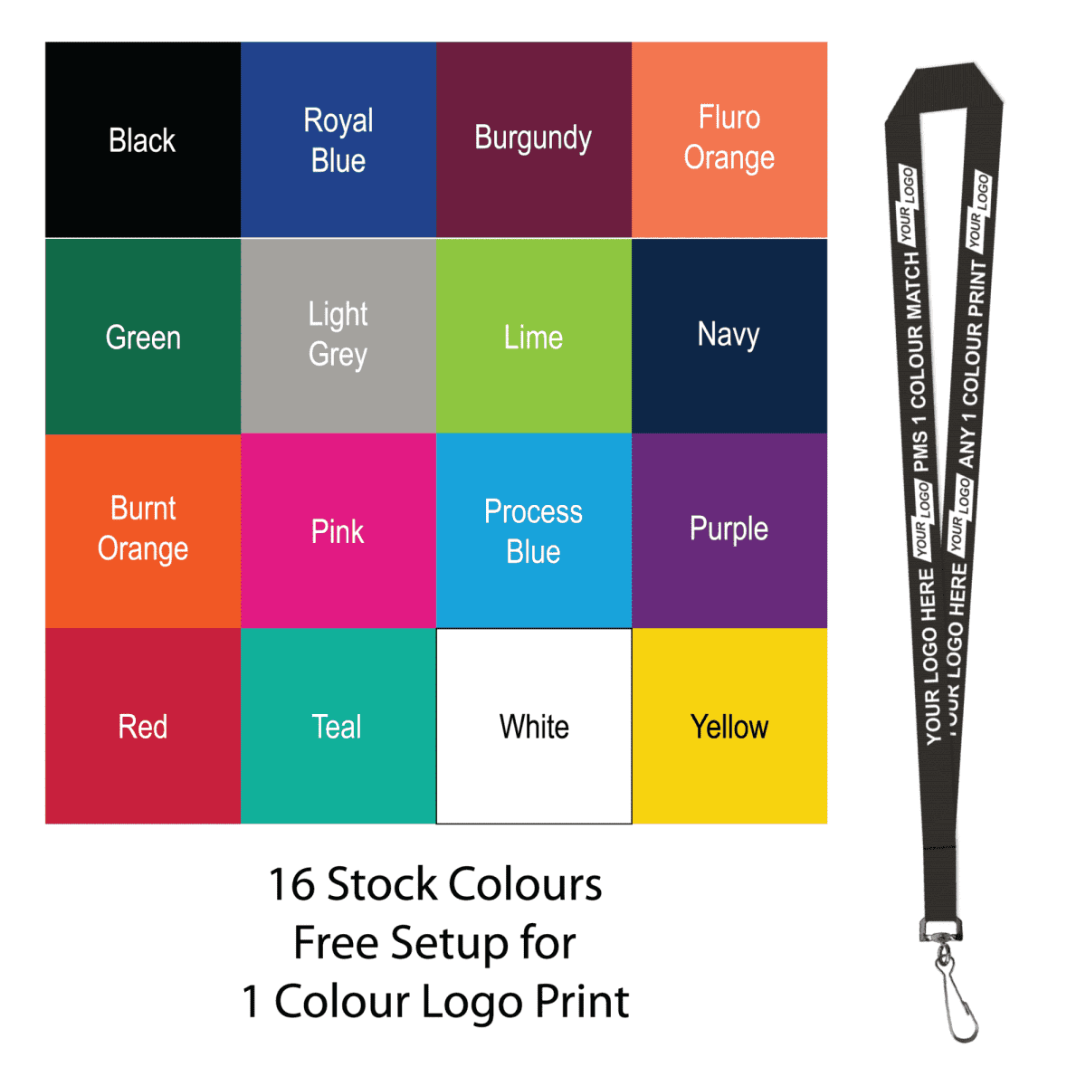 Aquarius Ribbed Lanyard Budget Screen Printed 1 Colour 1 Side Swivel Hook