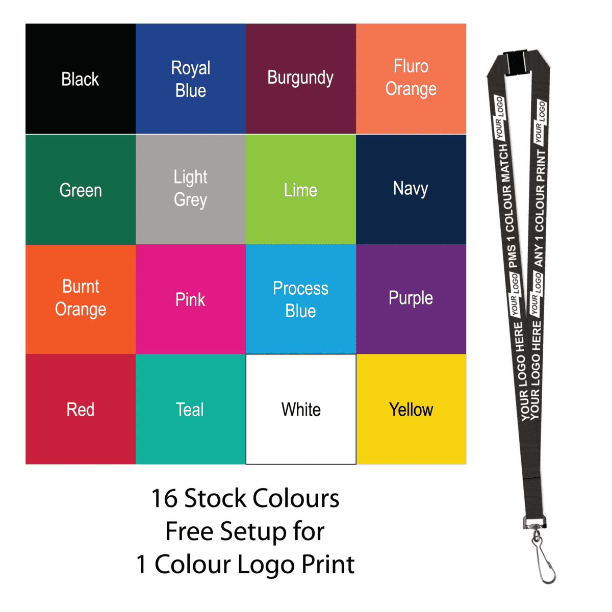 Aquarius Ribbed Lanyard Budget Screen Printed 1 Colour 1 Side Swivel Hook and Breakaway