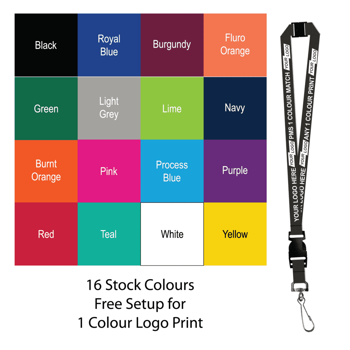 Aquarius Ribbed Lanyard Budget Screen Printed 1 Colour 1 Side Swivel Hook Breakaway and Quick Release