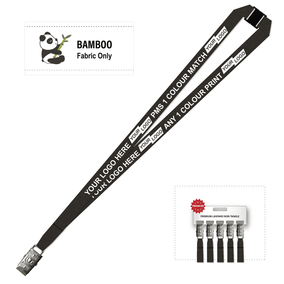 Bamboo Ribbed Lanyard Screen Printed 15mm - Alligator and Breakaway
