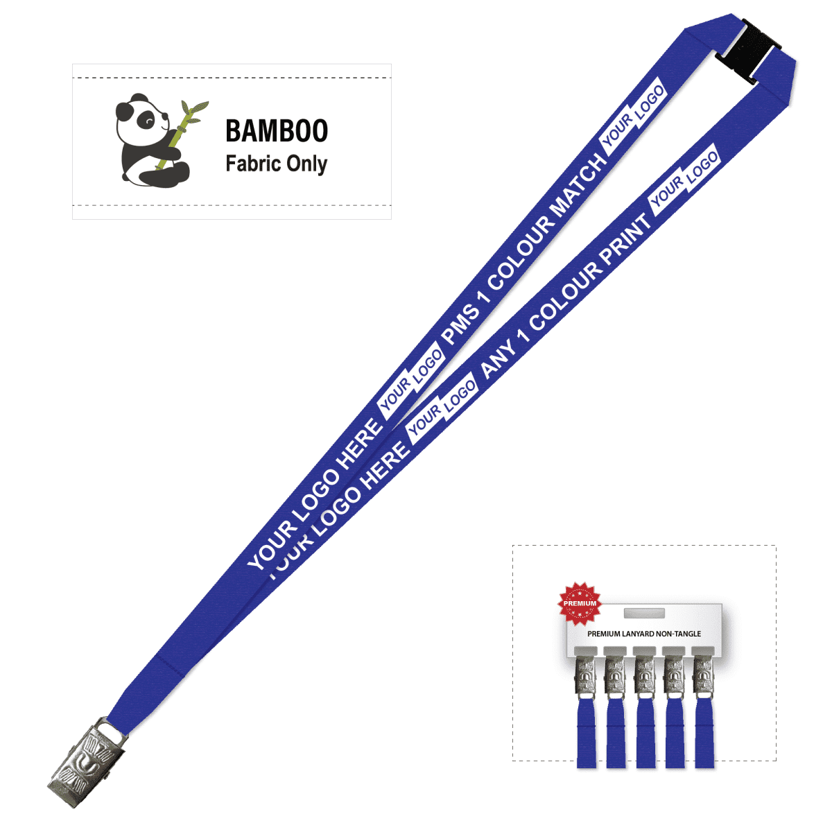 Bamboo Ribbed Lanyard Screen Printed 15mm - Alligator and Breakaway