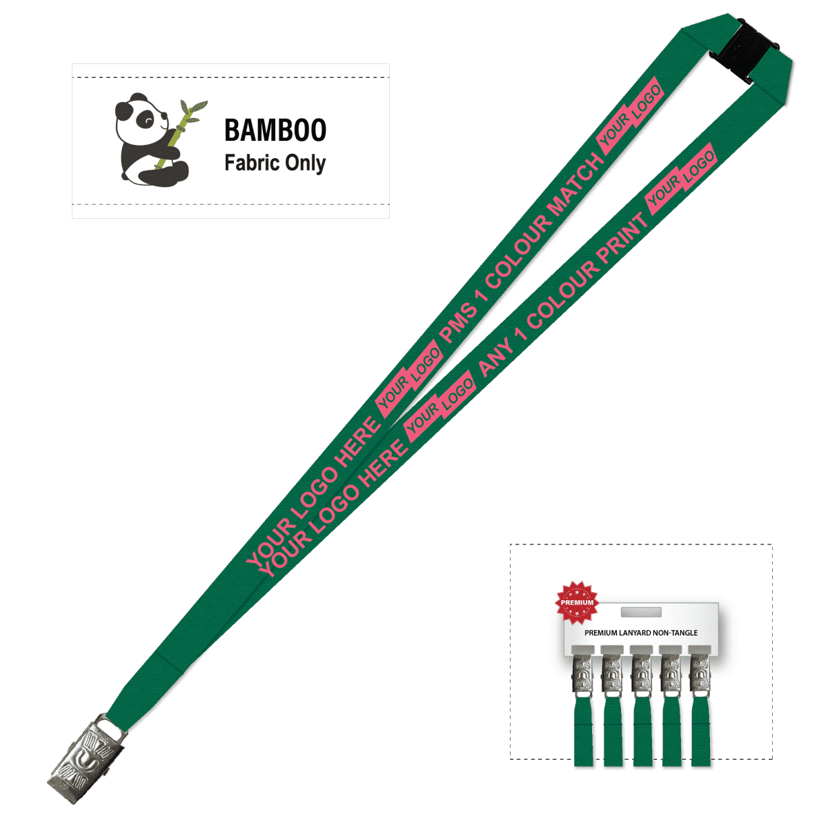 Bamboo Ribbed Lanyard Screen Printed 15mm - Alligator and Breakaway