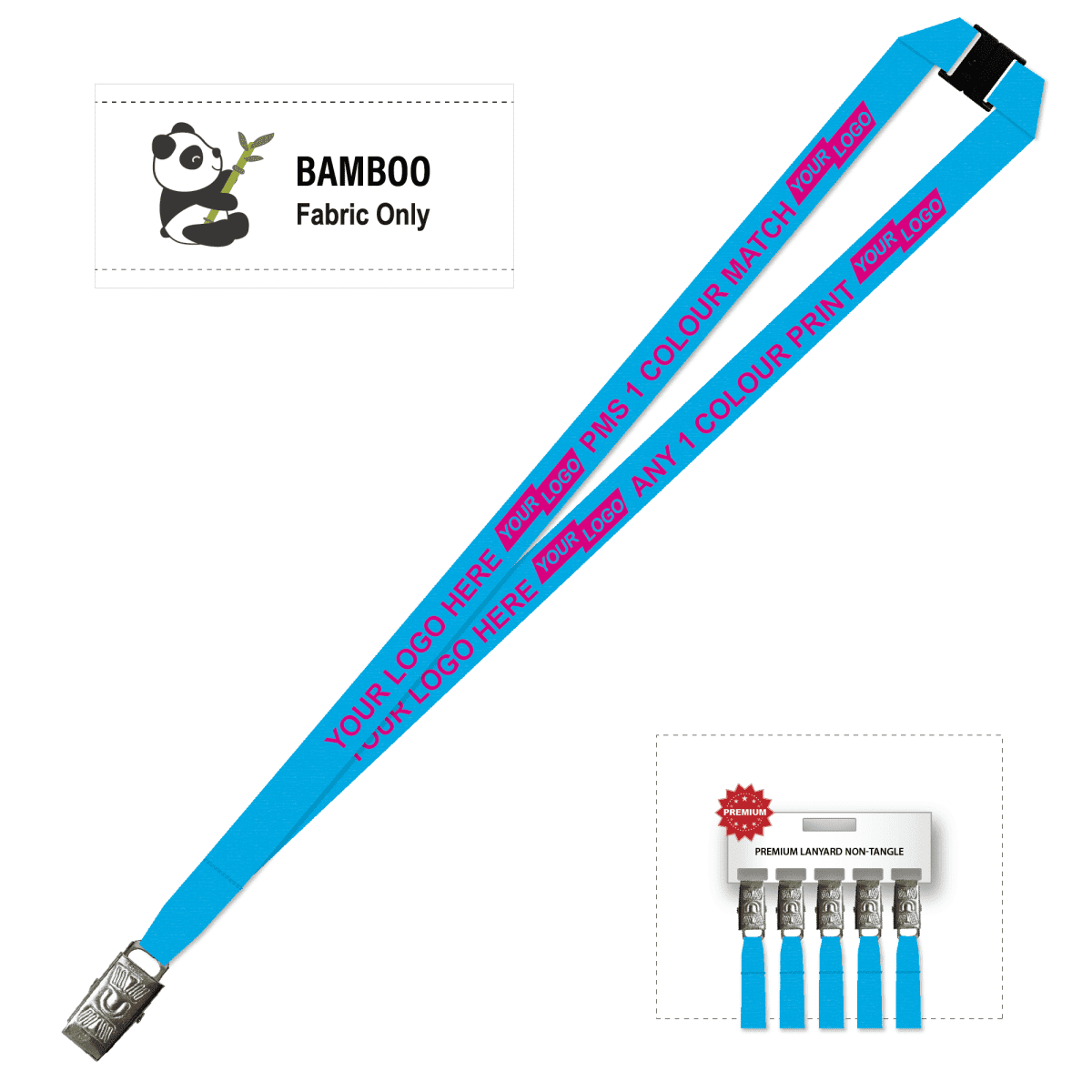Bamboo Ribbed Lanyard Screen Printed 15mm - Alligator and Breakaway