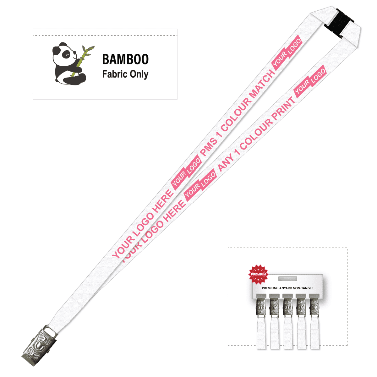 Bamboo Ribbed Lanyard Screen Printed 15mm - Alligator and Breakaway