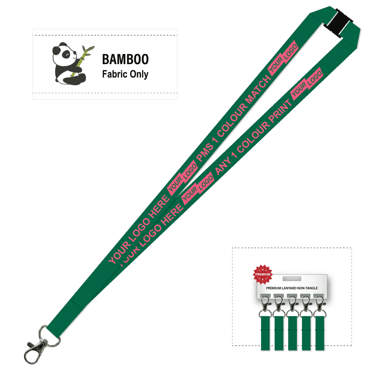 Bamboo Ribbed Lanyard Screen Printed 15mm - Carabiner and Breakaway