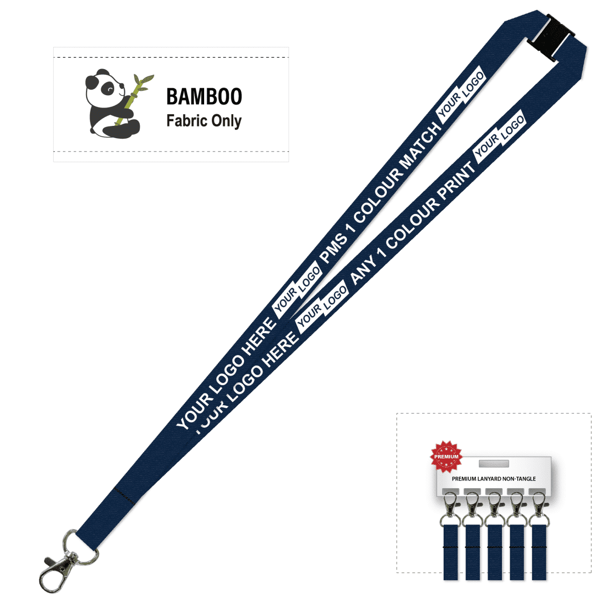 Bamboo Ribbed Lanyard Screen Printed 15mm - Carabiner and Breakaway
