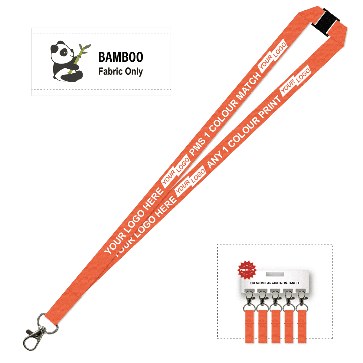Bamboo Ribbed Lanyard Screen Printed 15mm - Carabiner and Breakaway