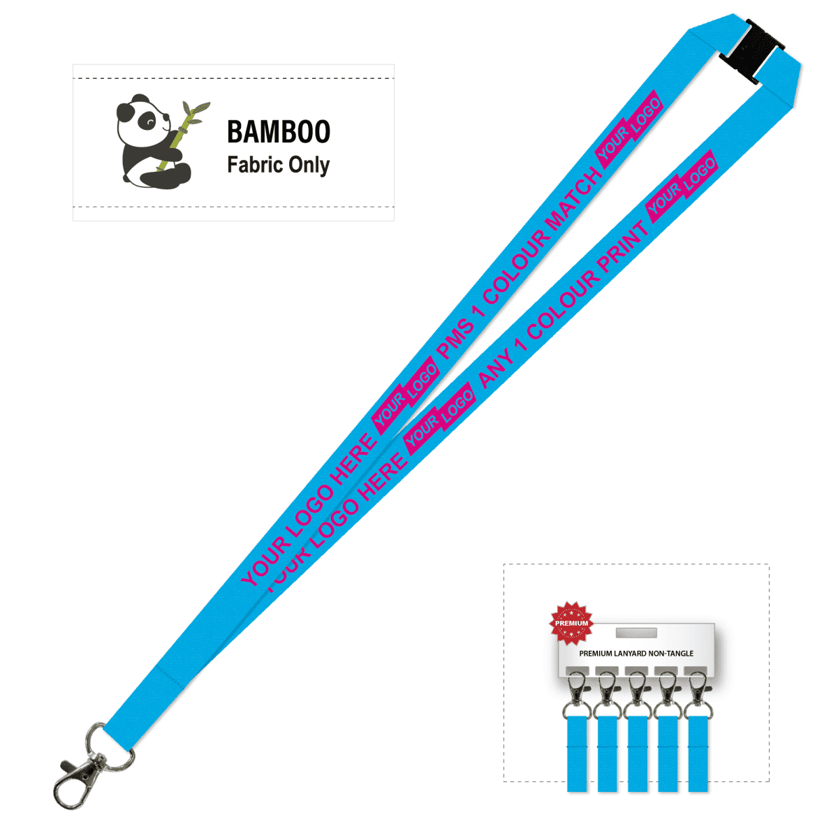 Bamboo Ribbed Lanyard Screen Printed 15mm - Carabiner and Breakaway