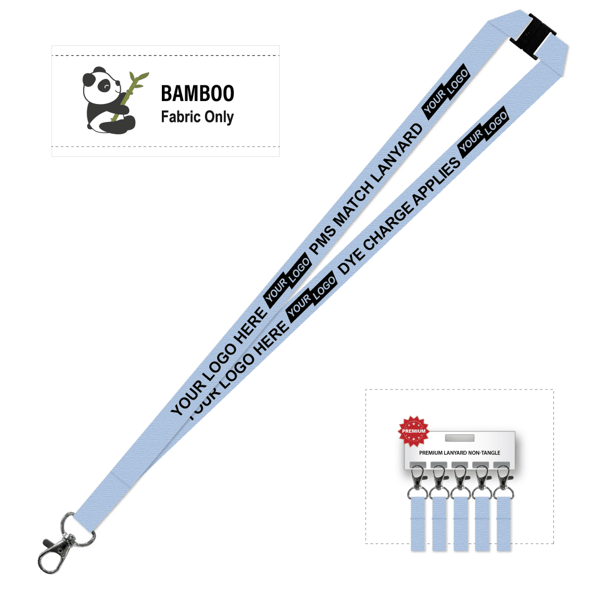 Bamboo Ribbed Lanyard Screen Printed 15mm - Carabiner and Breakaway