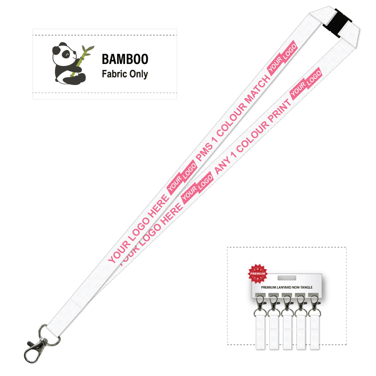 Bamboo Ribbed Lanyard Screen Printed 15mm - Carabiner and Breakaway