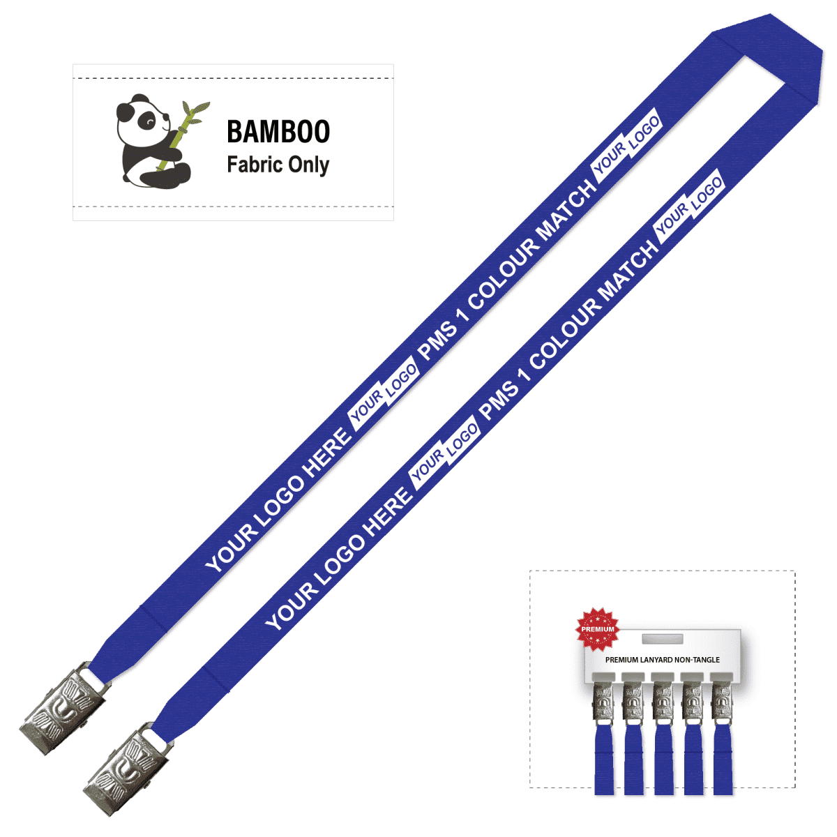 Bamboo Ribbed Lanyard Screen Printed 15mm - Double Alligator